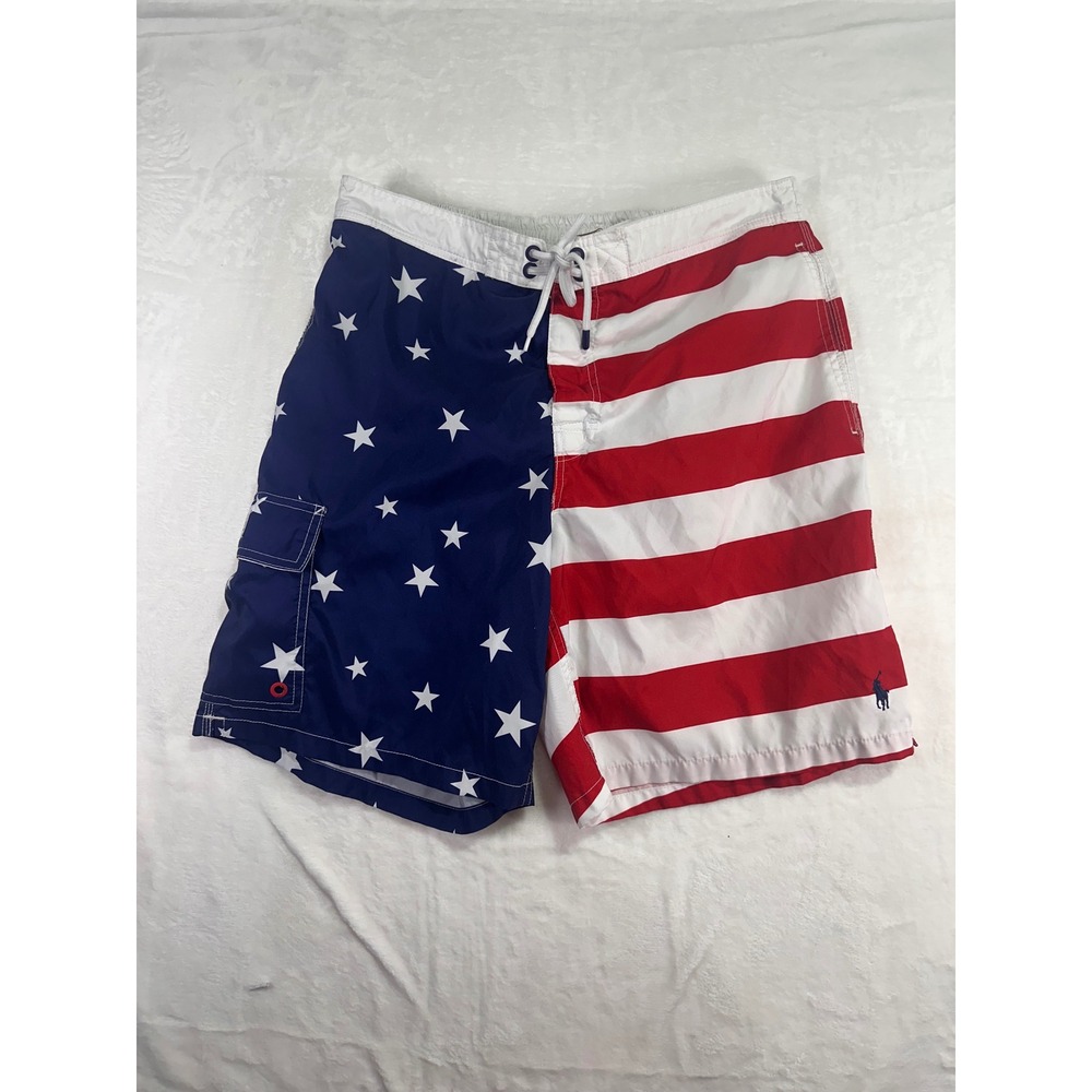 Polo Ralph Lauren Swim Trunks XL Red White Blue Stars Stripes Americana‎ Mens